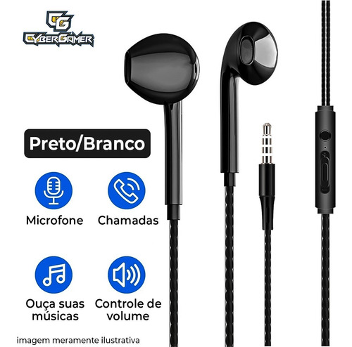 Imagem 3 de 6 de Fone De Ouvido Microfone Com Fio Branco Celular Pmcell Fo-15