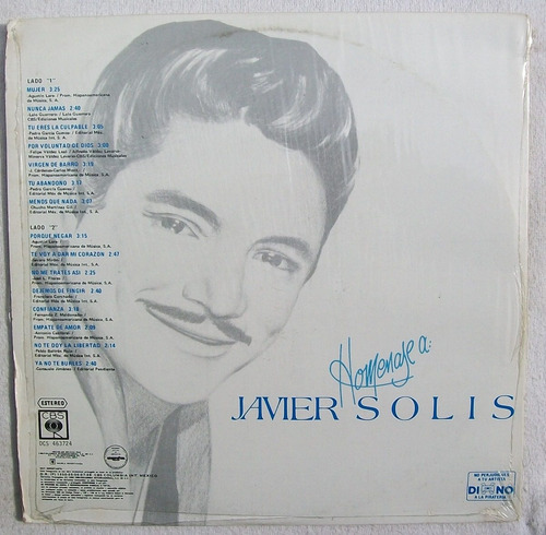 Homenaje A: Javier Solis. Disco Lp Cbs 1990 (Usado)
