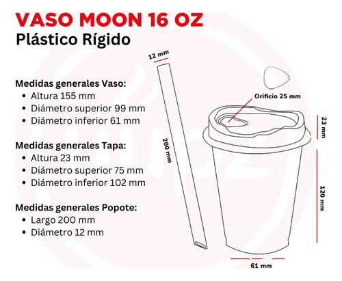 20 Vasos Reusables Moon 16oz / Popotes De Tapioca De Color Negro