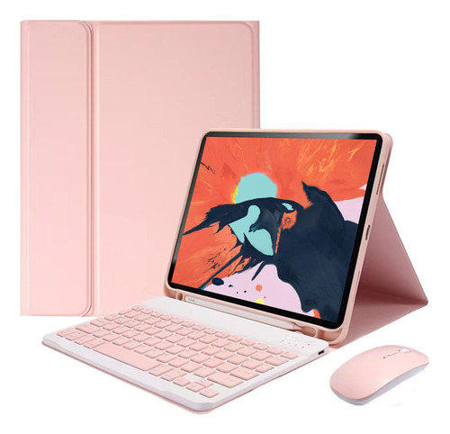 Capa Para iPad Geração 4/5/6 Com Teclado E Mouse Bluetooth Cor Sakura Pink + Pink Keyboard + Pink Carregamento Bluetooth Mouse