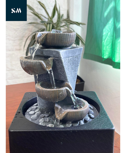 Fuente De Agua Mediana Cascada Gris + Luz Piedras Deco Zen