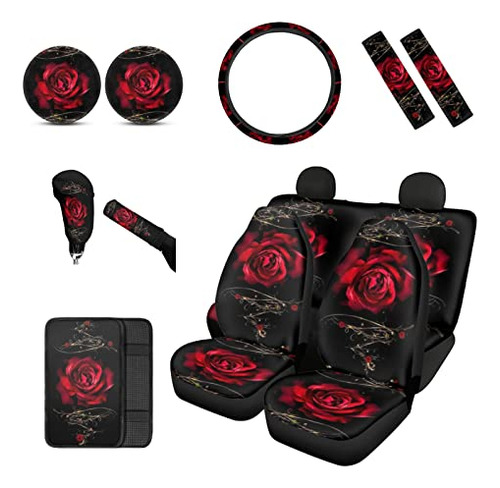 Bigcarjob Romantic Rose Imprimir 12 Pcs Accesorios De Coches