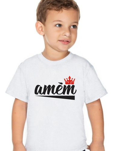 Camiseta Infantil Amém Gospel Fé Evangélica Igreja