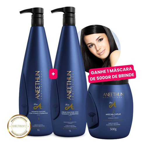 Kit Shampoo E Creme Silicone Profissional Aneethun 3 Produto