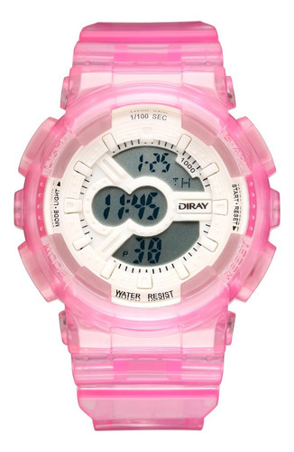 Reloj De Pulsera Diray Para Mujer Deportivo Dr216lct6 Color de la correa Rosa Color del bisel Blanco Color del fondo Gris