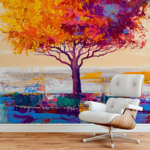 Papel Parede Moderno Pintura Artística Árvore Da Vida Color