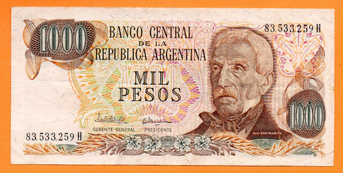 Billete 1000 Pesos Ley, Bottero 2459a, Año 1982 Mb
