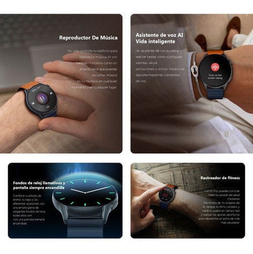 Smartwatch Kieslect K-Series Kr Pro Sport 1.43" caja 40mm de metálico negra, malla de silicona y bisel negro de dlc