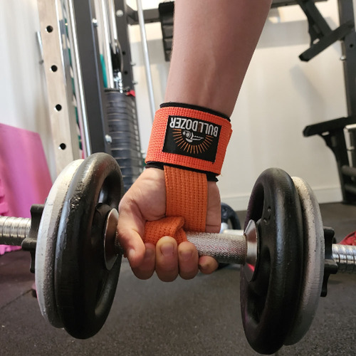 Strap Profissional Com Munhequeira Musculação Cross Academia Cor Laranja