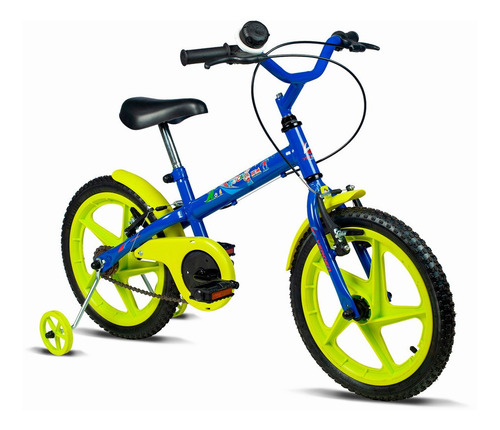Bicicleta Infantil Aro 16 Rock V-brake Com Câmara Verden Cor Azul / Verde Limão
