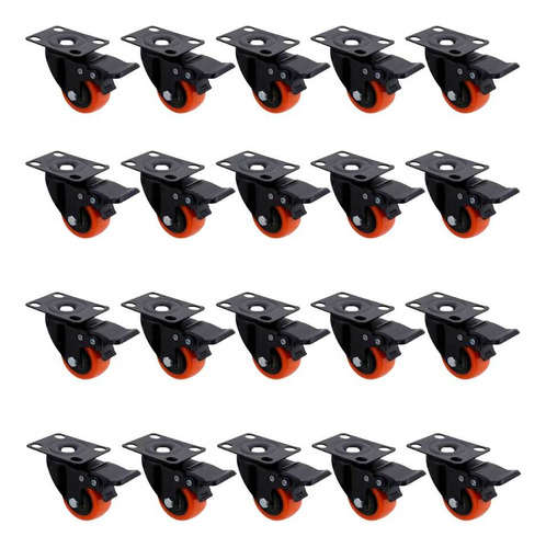 100 Rodízio 40mm Rodinha Laranja Pvc Reforçado Com Trava