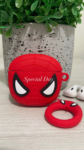 Funda Para Airpods 4 Spiderman + Colgante De Spiderman Rojo