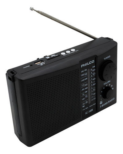 Radio Multibandas Philco Am/fm Icf-18r Recargable  Negro