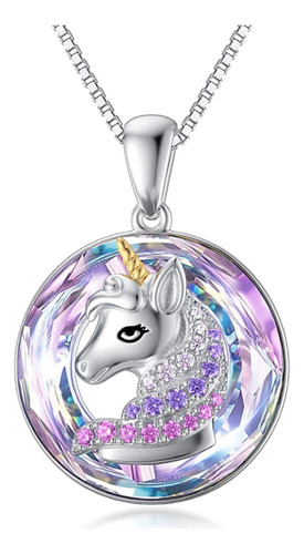 Collar De Unicornio-caballo Para Niña, De Cristal Es Redondo