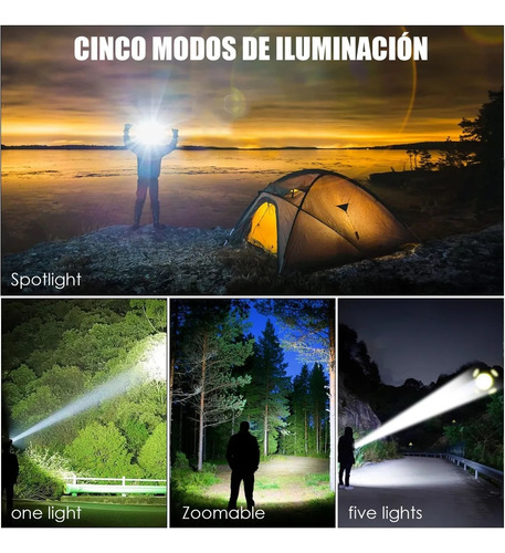 Lampara Minera 5 Led Linterna De Cabeza Recargable Headlamp Blanco Negro
