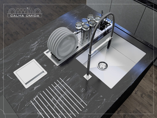 Calha Úmida Canal Equipado Inox Escorredor Louça Embutido Pi
