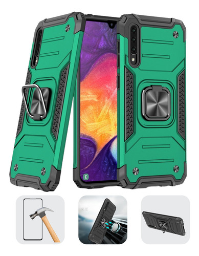 Funda Para Galaxy A50 Con Mica Varios Modelos Antigolpes Verde Shockcolor