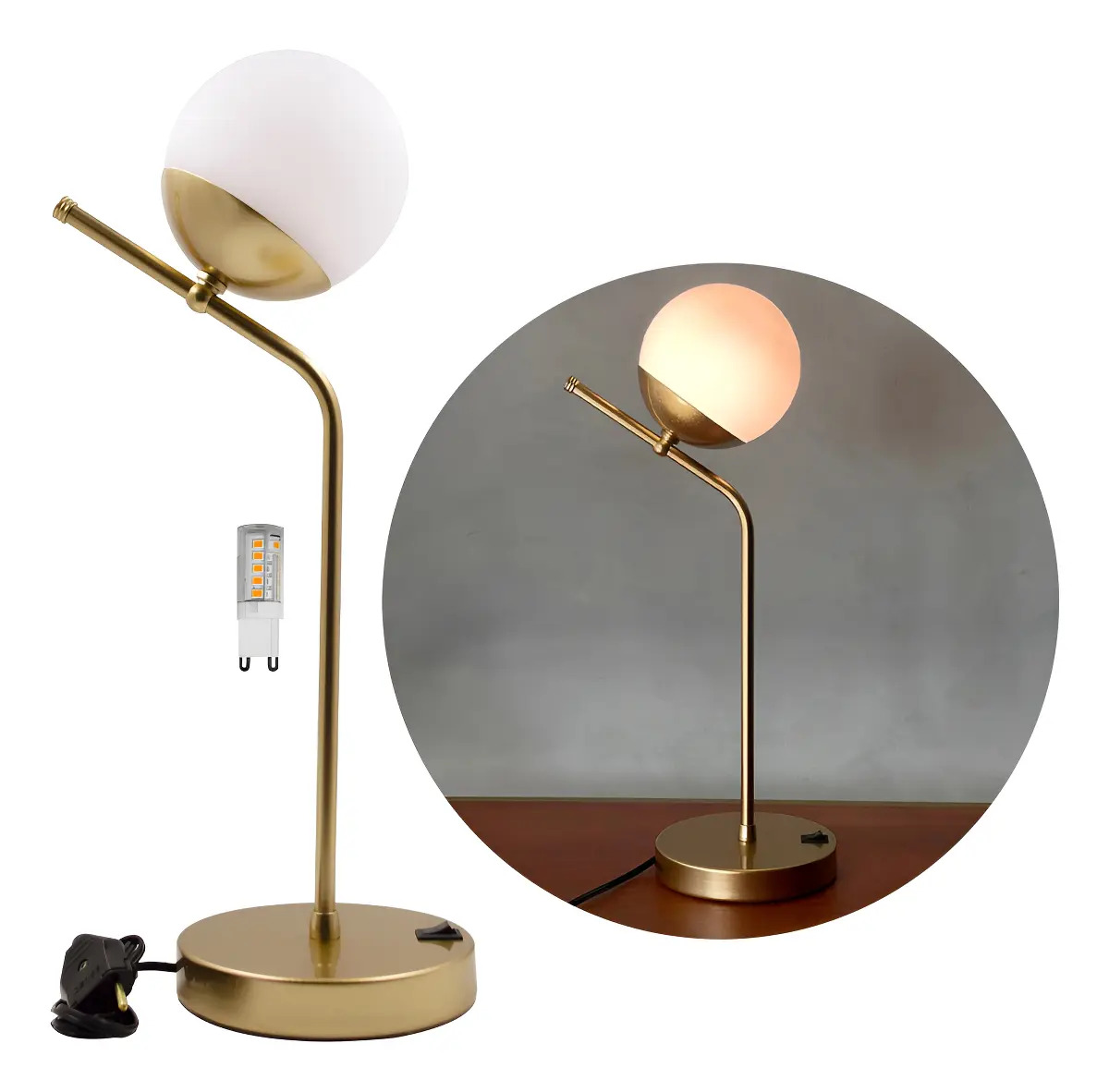 Tangerina Luminaria  De Mesa Jabuticaba Vidro Globo 12cm Fosco Dourado