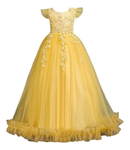 Maxi Applique Flower Girls Princess Bridesmaid Dress