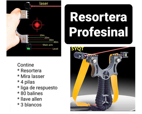 Kit Resortera Profesional Completa Con  Mira Laser New 