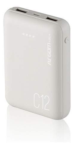Cargador Portátil Argomtech C12 12000mah Power Bank Compacto Color Blanco