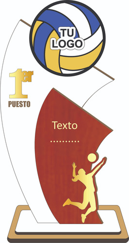 Trofeos De Voley Mdf 40cm, 30cm, 25cm Pack 36 Unidades Blanco Y Cedro