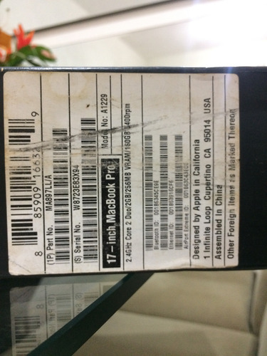 Macbook A 1229 17 Polegadas Core 2 Duo (sucata) Prateado (Usado)