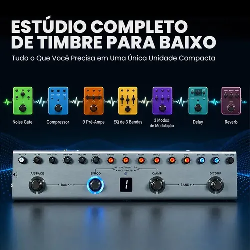 Pedaleira Multiefeito M-Vave Tank-B Baixo com 36 Predefinições