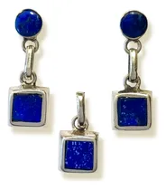 Comprar Set Aros Colgante Cuadrado Lapislázuli Plata Fina 925