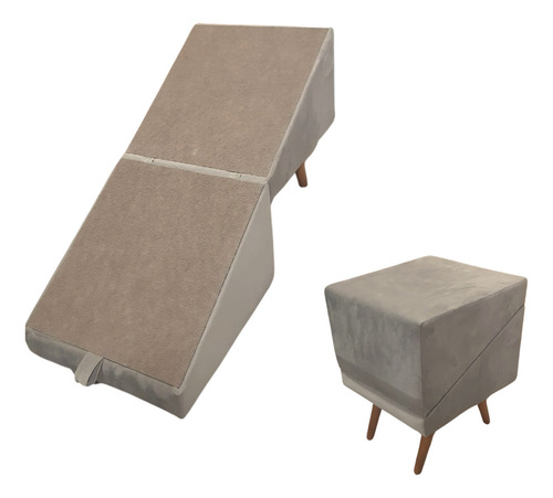 Rampa Escada Pet, Movel Puff Cachorro Gato Antiderrapante Cor Bege Tamanho 47cm Altura No Formato Rampa