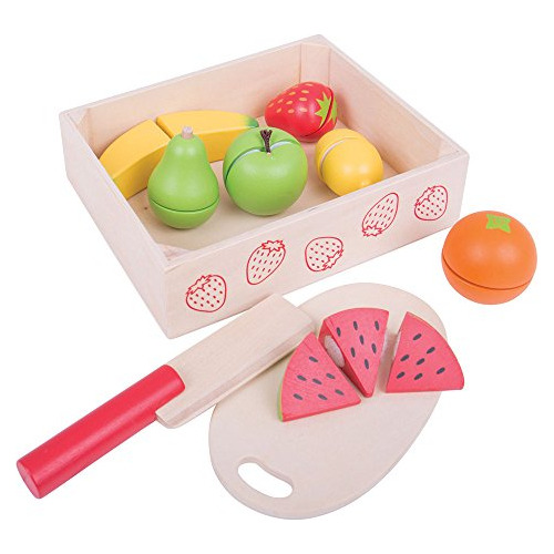 Bigjig Toys Crate Of Wooden Cutting Fruit With Chopping Boar