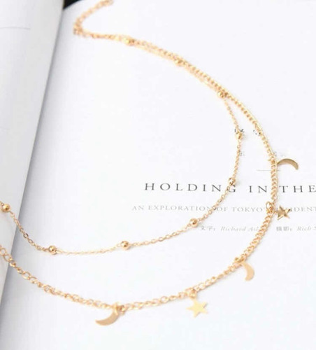 Collar De Moda Gargantilla Con Capas Diseño Luna Y Estrella