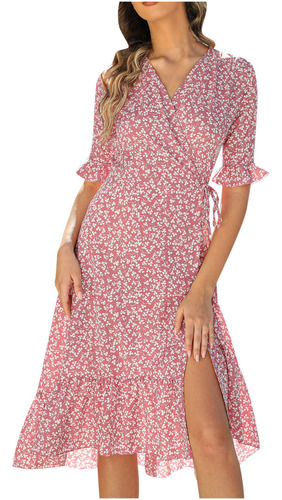 Vestido Casual De Mujer Con Cuello En V, Chifón, Floral, Boh