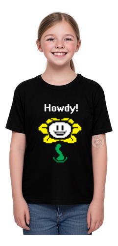 Camiseta Infantil Undertale Game Jogo Flor Flowey Howdy Rpg