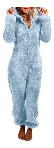 Pijama Tipo Mameluco Cálido Con Capucha Para Mujer
