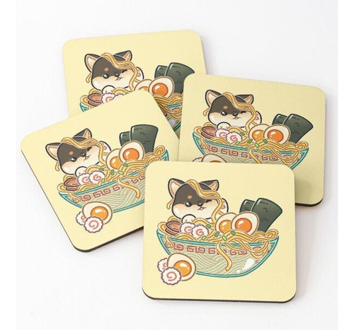 Set Posavasos Tazón Shiba Ramen Calidad Premium