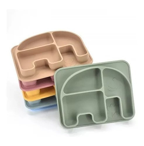 Set Plato De Silicona Para Bebes Diseño Elefante + Cubierto