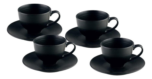Kit 4 Xícaras Para Chá Cerâmica C/pires Preto 195ml - Wolff