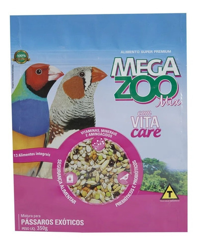 Ração Super Premium Megazoo Mix Para Pássaros Exóticos 350g