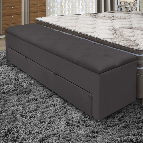 Recamier Baú Divã Com Gaveta Sapateira Paris 1,50m Para Quarto E Sala Retro Luxo Banco Moderno Cinza