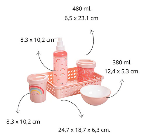 Kit 7 Peças Higiene Caixa Organizadora Algodão Bebe Plasútil Cor Arco Iris
