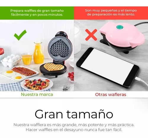 Waflera Placa de corazones, parrilla de acero antiadherente para waffles,  con control de tostado, 5 waffles en forma de corazón.