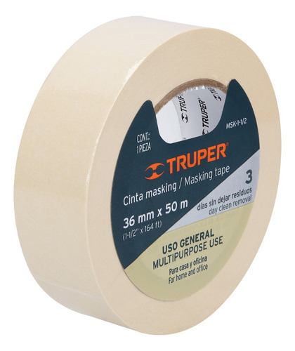 Rollo De Cinta De Enmascarar 1-1/2' X 50m Marca Truper