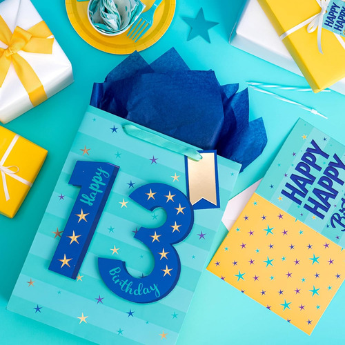 Bolsa De Regalo Azul De Cumpleaños De Loveinside Con Papel D