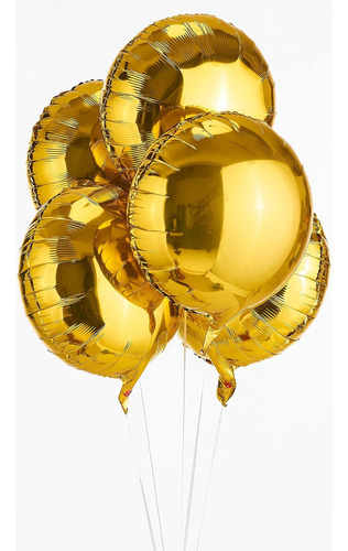 10 Balão Dourado Metalizado Redondo 45cm Gás Hélio Festa Ar Redondo 18