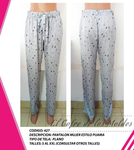 Molde Digital Pantalon Pijama Mujer, Patron Pack 5 Talles!