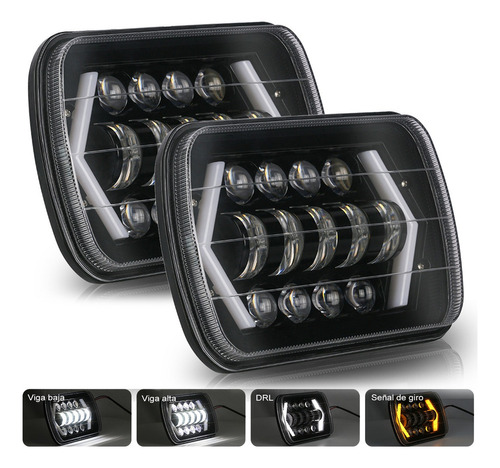 Led Faros De 5x7 6x7 H4 Jeep Blanco Ambar Flechas 4x4 Yj Xj