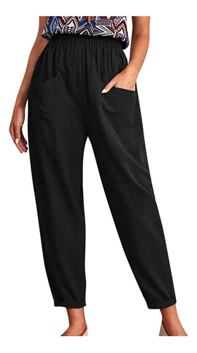 Pantalones C Para Mujer, Cintura Elástica, Color Puro, Piern