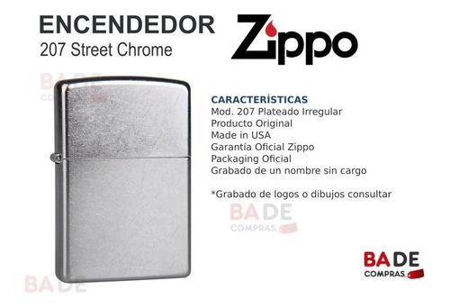 Imagen 5 de 7 de Encendedor Zippo 207 Plateado Clasico Grabado Sin Cargo