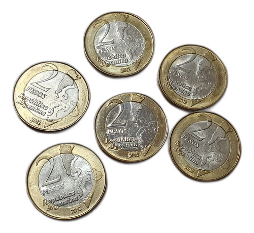Lote De 6 Monedas Conmemorativas De 2 Pesos Malvinas 2012